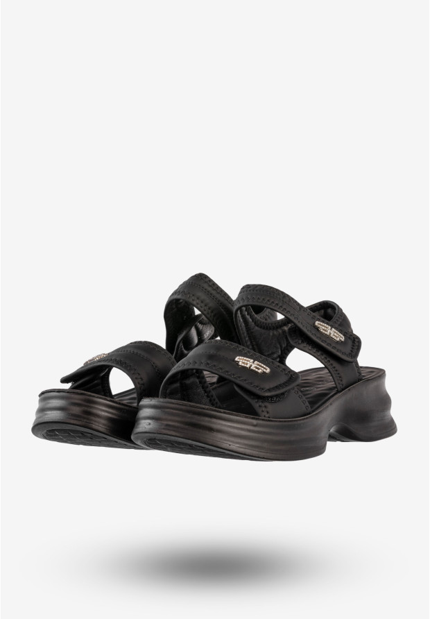 Sandały Damskie Ekoskóra Buty Eleganckie Na Rzepy Czarne Potocki 25-105300BK