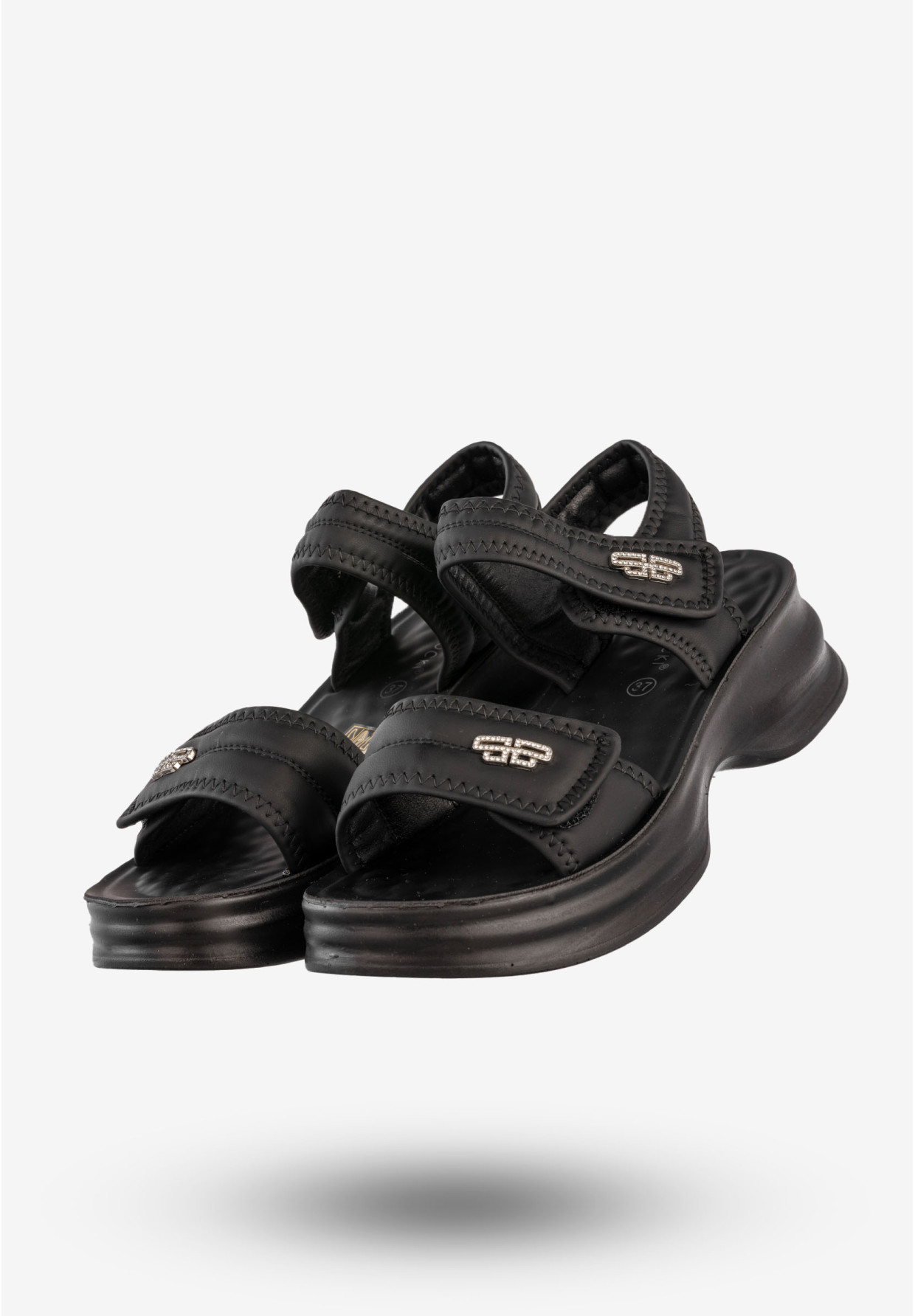 Sandały Damskie Ekoskóra Buty Eleganckie Na Rzepy Czarne Potocki 25-105300BK