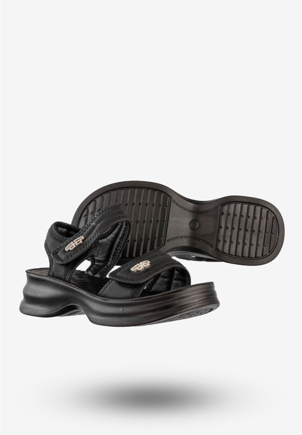 Sandały Damskie Ekoskóra Buty Eleganckie Na Rzepy Czarne Potocki 25-105300BK