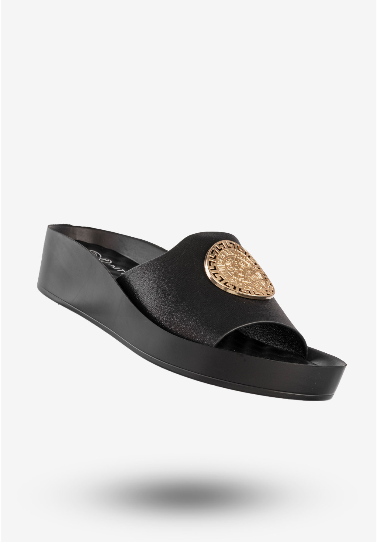 Klapki Damskie Ekoskóra Buty Eleganckie Na Platformie Czarne Potocki 25-43326BK