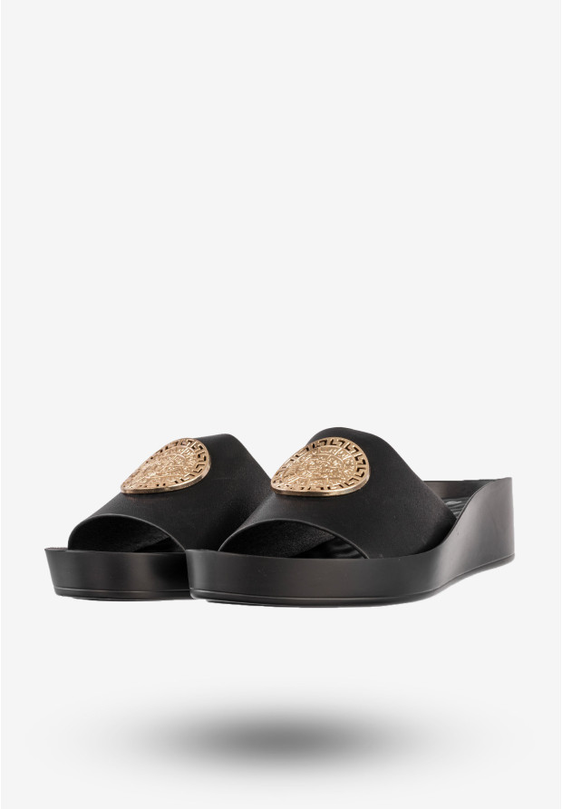 Klapki Damskie Ekoskóra Buty Eleganckie Na Platformie Czarne Potocki 25-43326BK