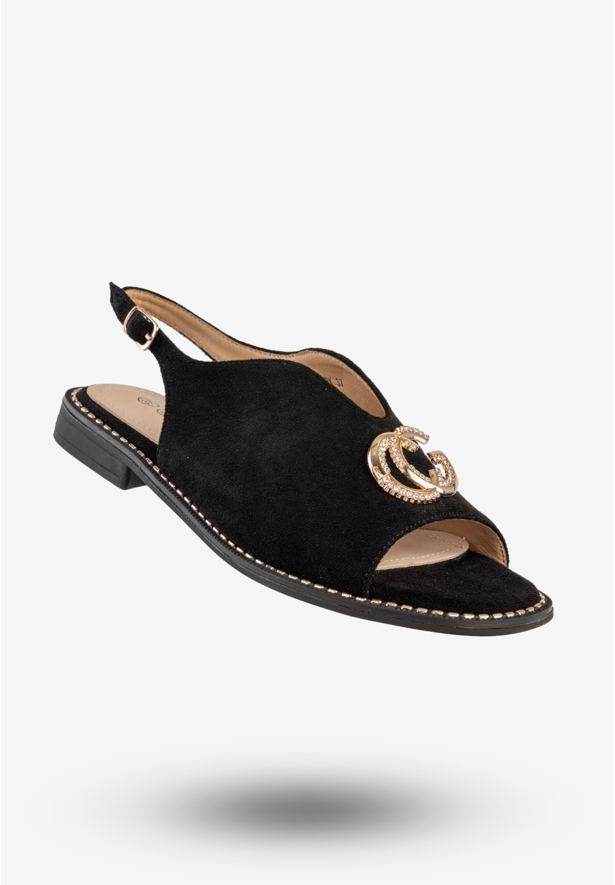 Sandały Damskie Buty Eleganckie Płaski Obcas Skórzana Wkładka Czarne Potocki 25-43329BK