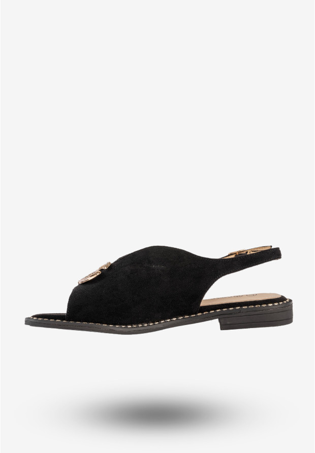 Sandały Damskie Buty Eleganckie Płaski Obcas Skórzana Wkładka Czarne Potocki 25-43329BK