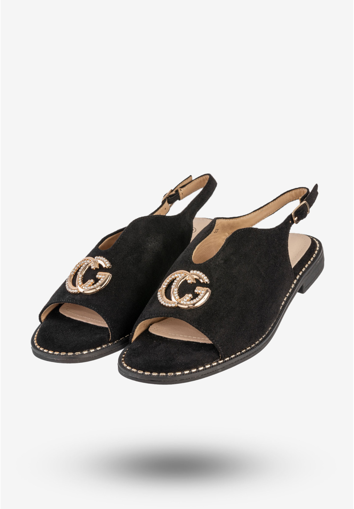 Sandały Damskie Buty Eleganckie Płaski Obcas Skórzana Wkładka Czarne Potocki 25-43329BK
