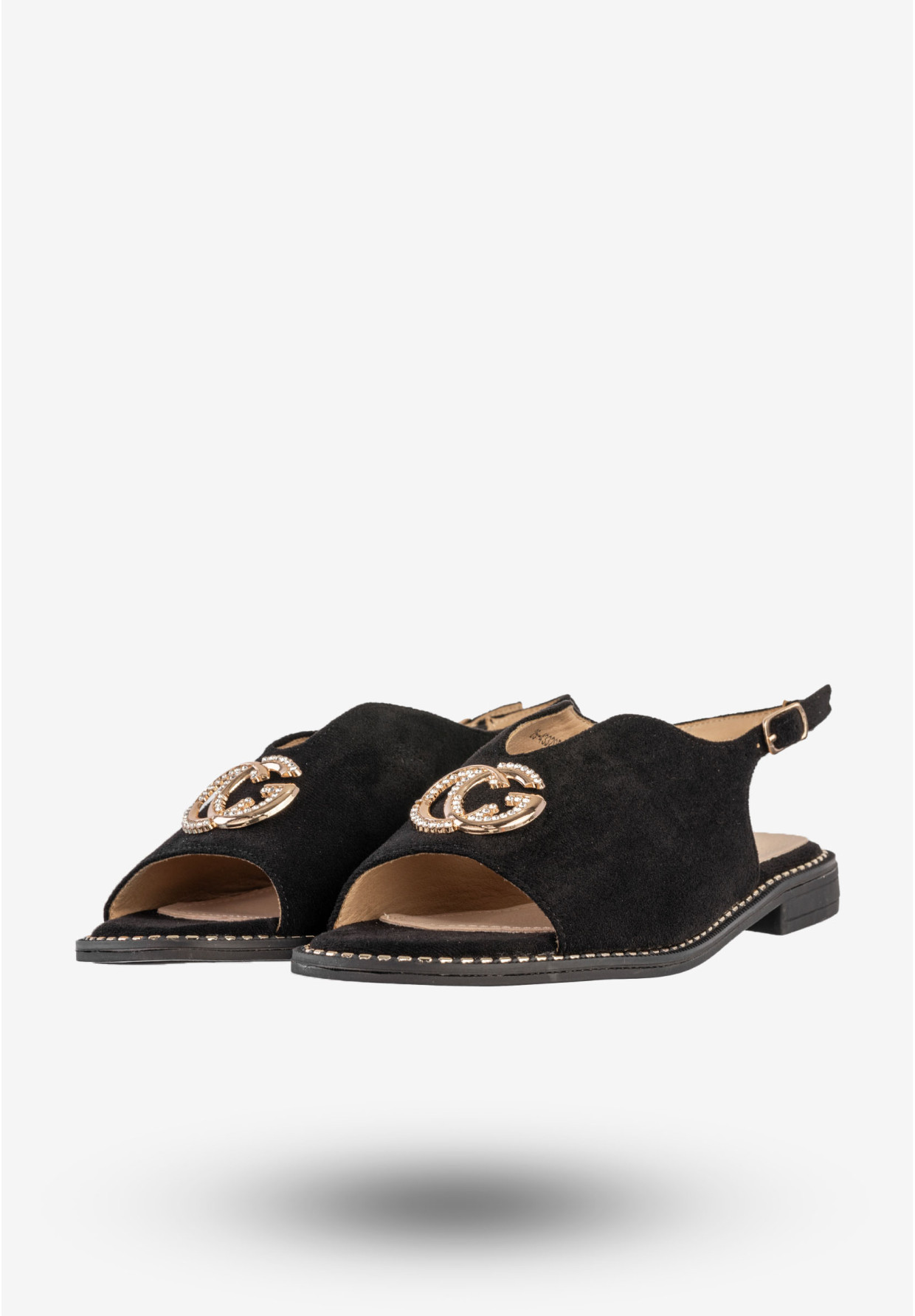 Sandały Damskie Buty Eleganckie Płaski Obcas Skórzana Wkładka Czarne Potocki 25-43329BK