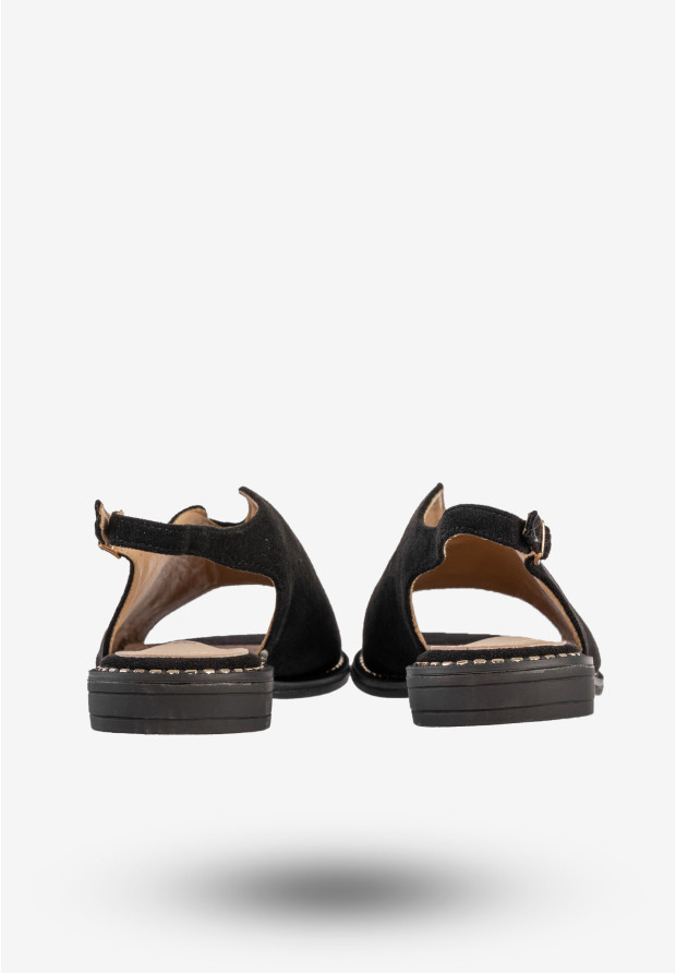 Sandały Damskie Buty Eleganckie Płaski Obcas Skórzana Wkładka Czarne Potocki 25-43329BK
