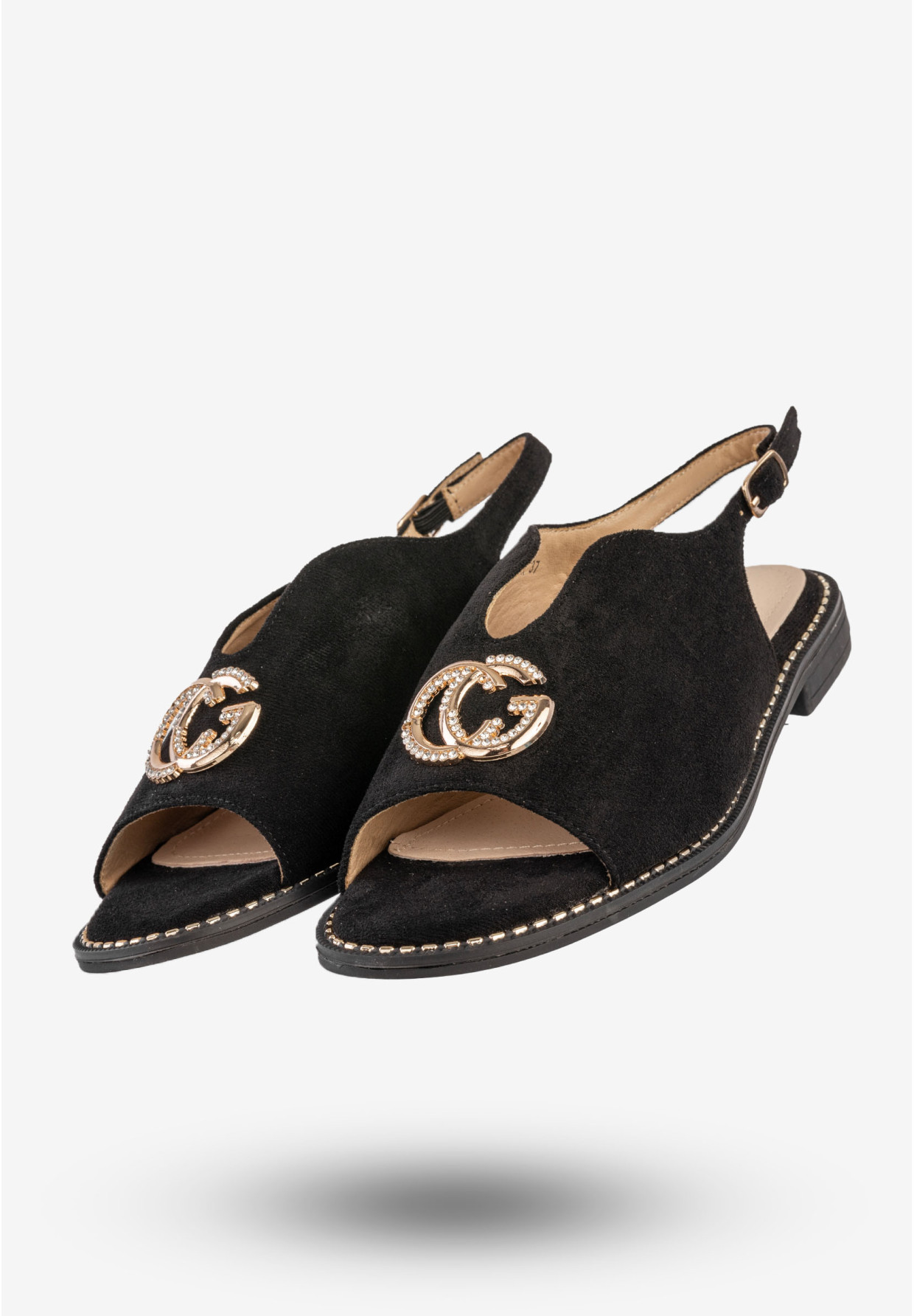 Sandały Damskie Buty Eleganckie Płaski Obcas Skórzana Wkładka Czarne Potocki 25-43329BK