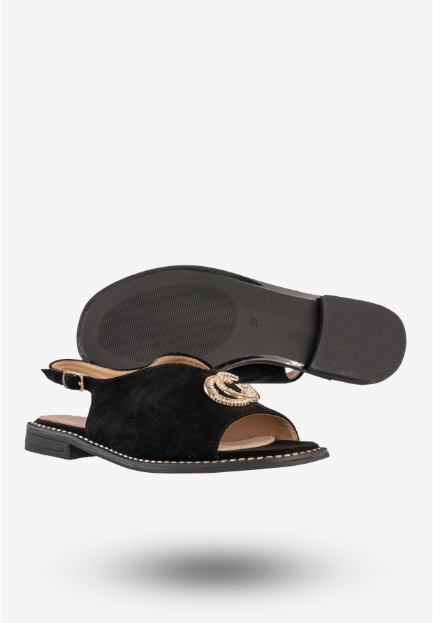 Sandały Damskie Buty Eleganckie Płaski Obcas Skórzana Wkładka Czarne Potocki 25-43329BK