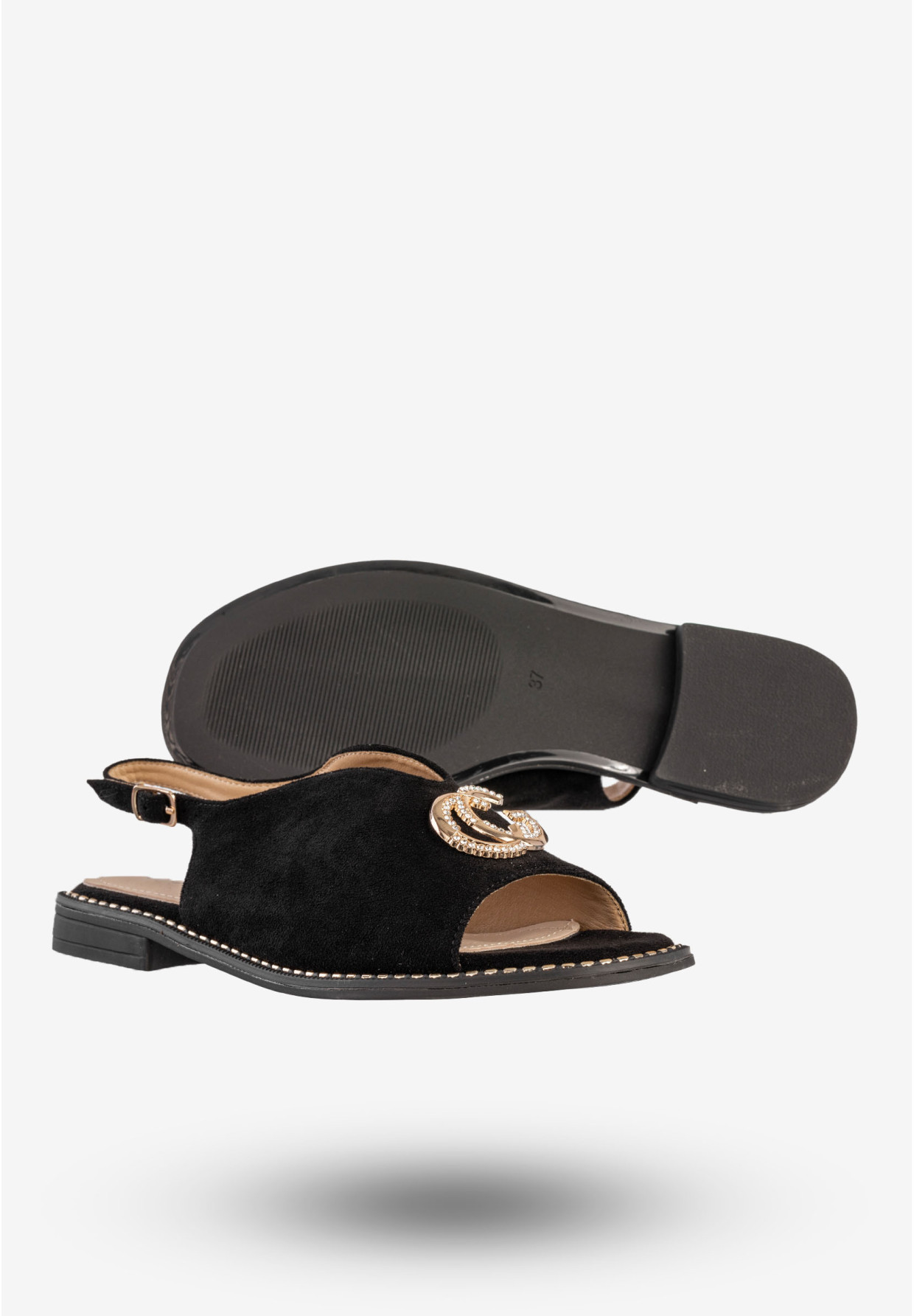 Sandały Damskie Buty Eleganckie Płaski Obcas Skórzana Wkładka Czarne Potocki 25-43329BK
