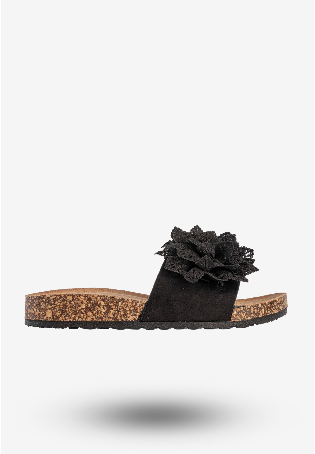 Klapki Damskie Buty Eleganckie Z Kwiatkiem Czarne Potocki 25-17301BK
