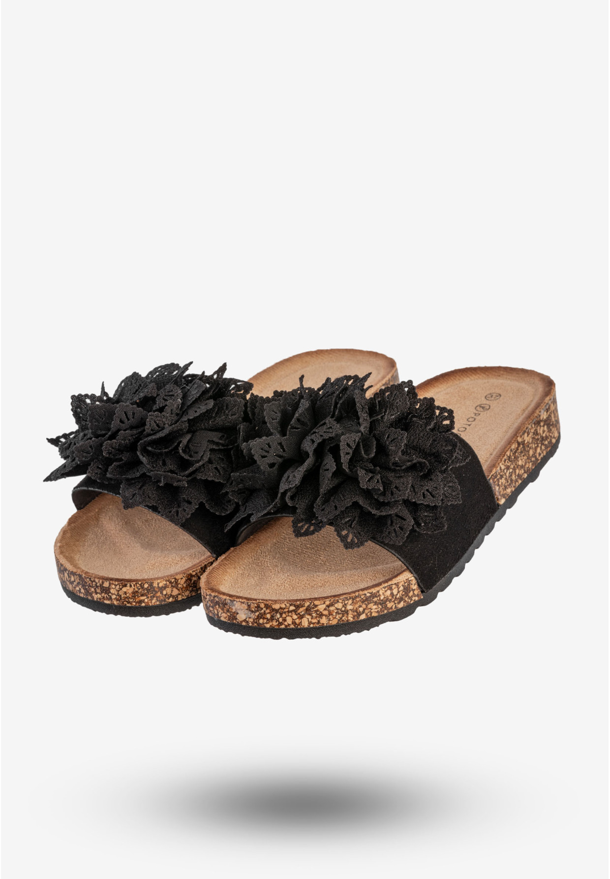 Klapki Damskie Buty Eleganckie Z Kwiatkiem Czarne Potocki 25-17301BK