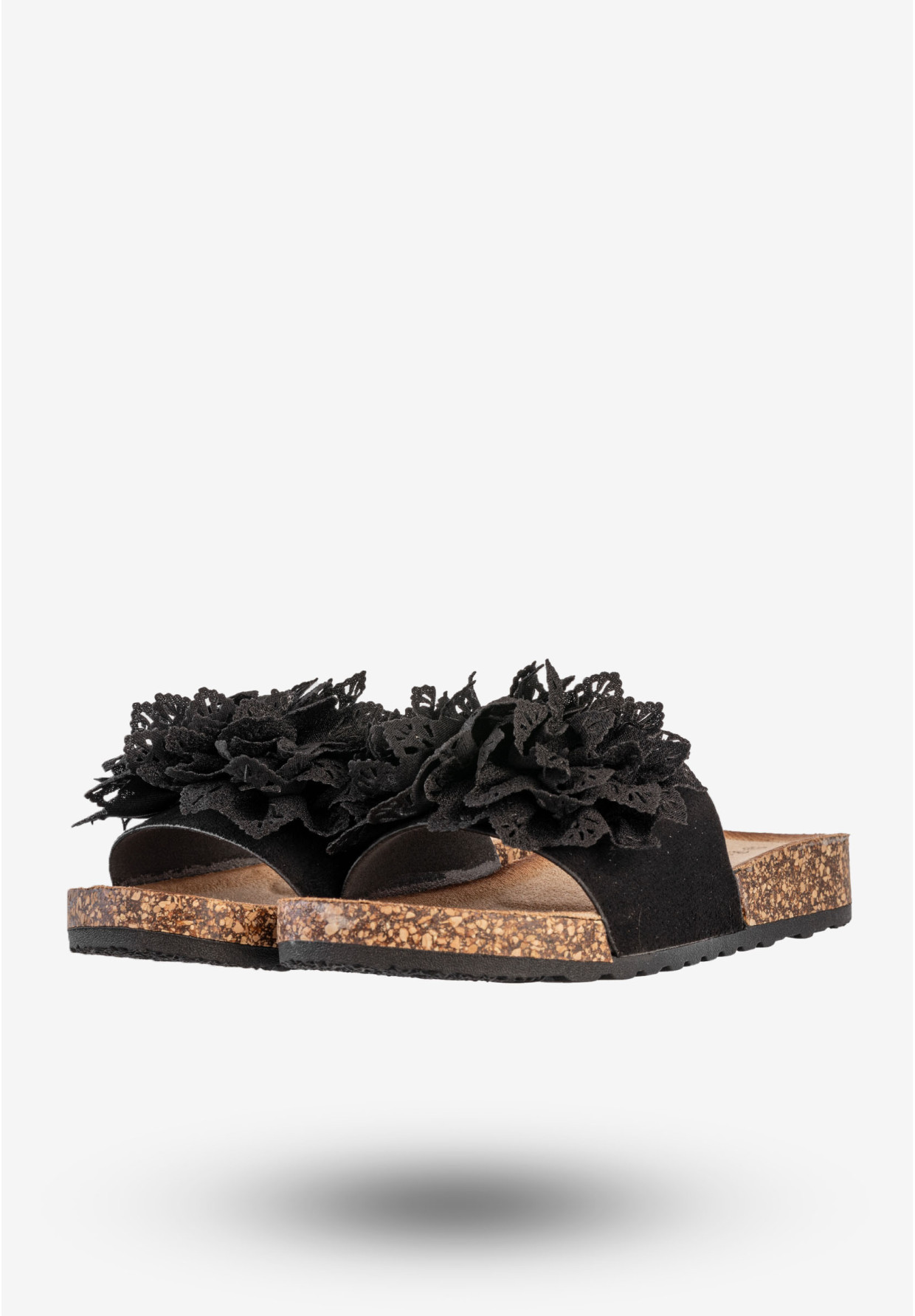 Klapki Damskie Buty Eleganckie Z Kwiatkiem Czarne Potocki 25-17301BK