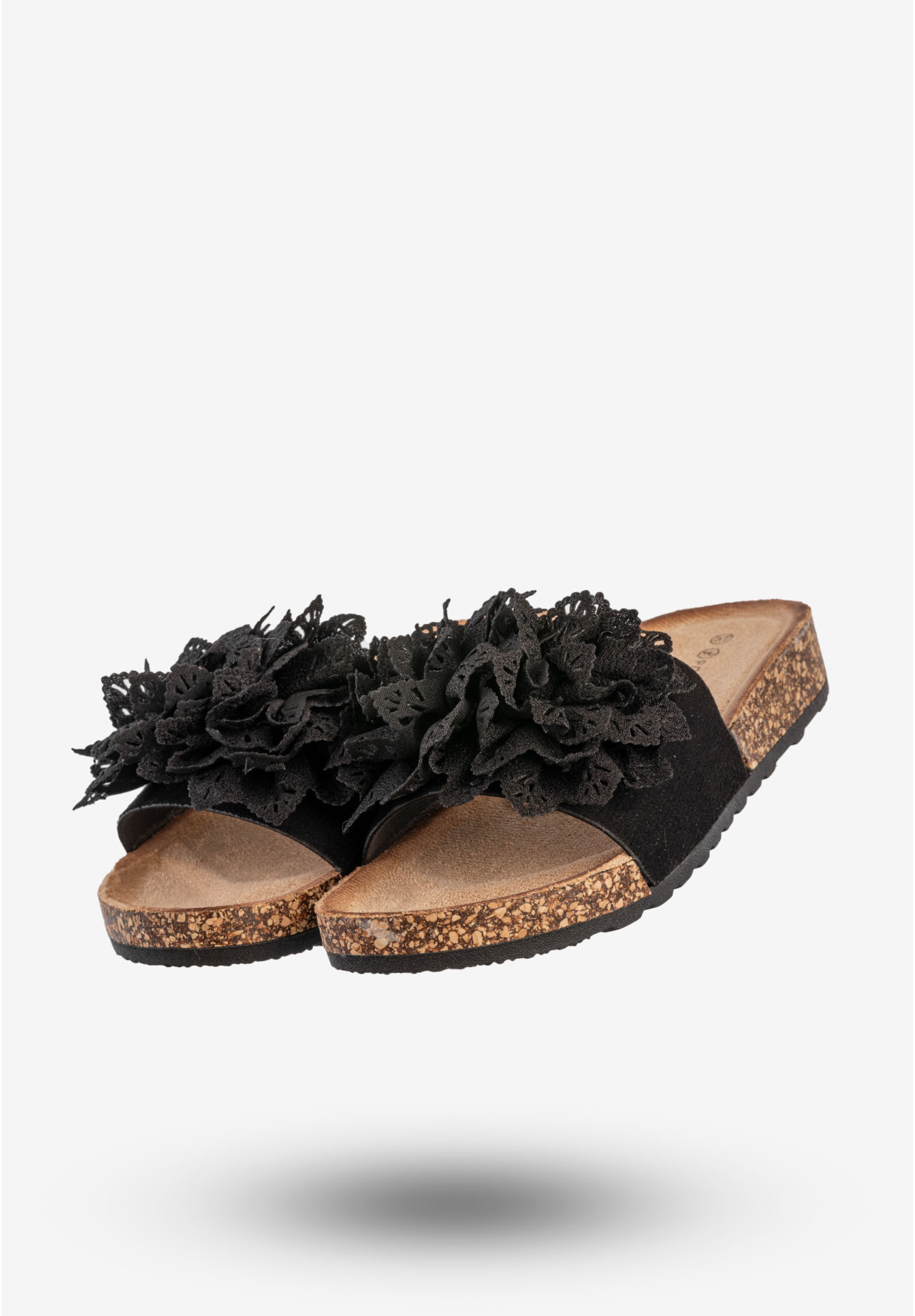 Klapki Damskie Buty Eleganckie Z Kwiatkiem Czarne Potocki 25-17301BK