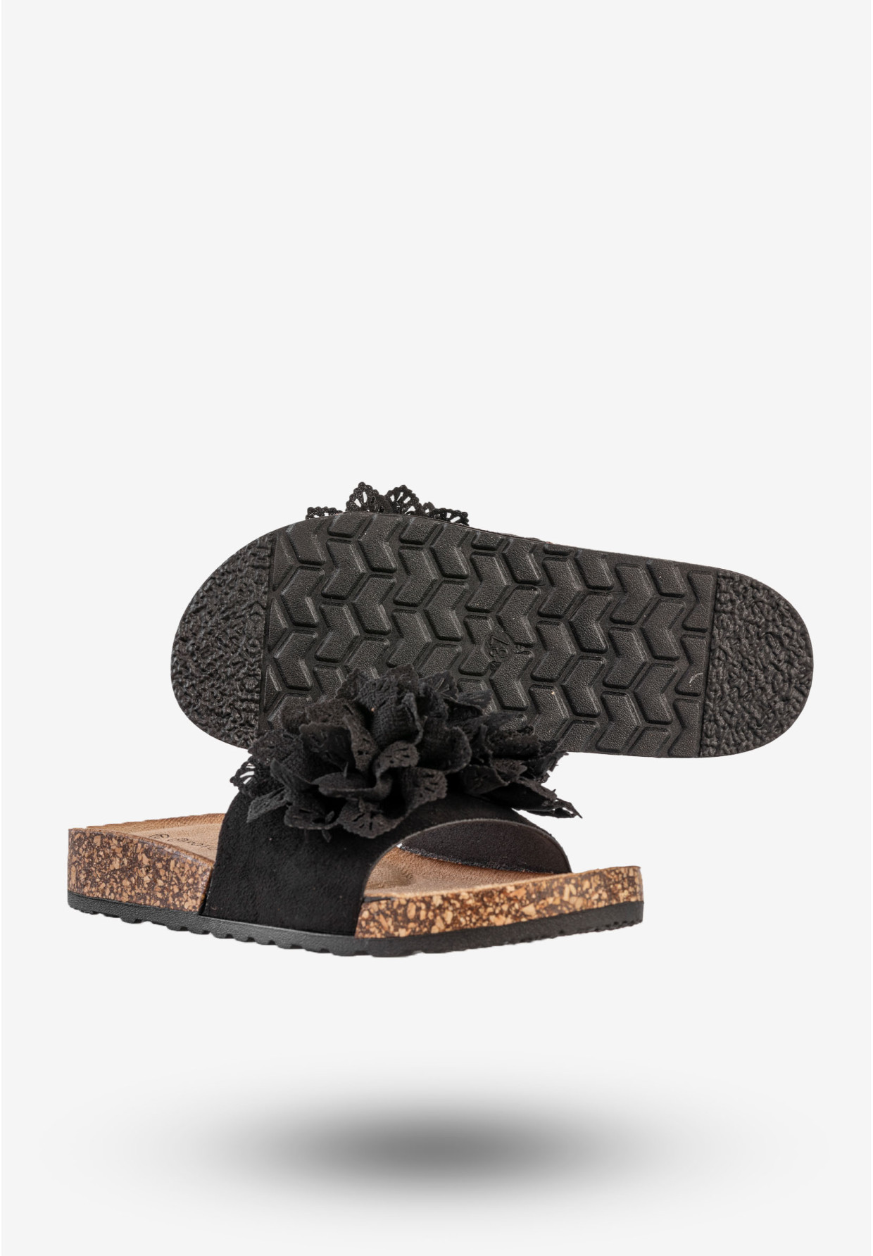Klapki Damskie Buty Eleganckie Z Kwiatkiem Czarne Potocki 25-17301BK