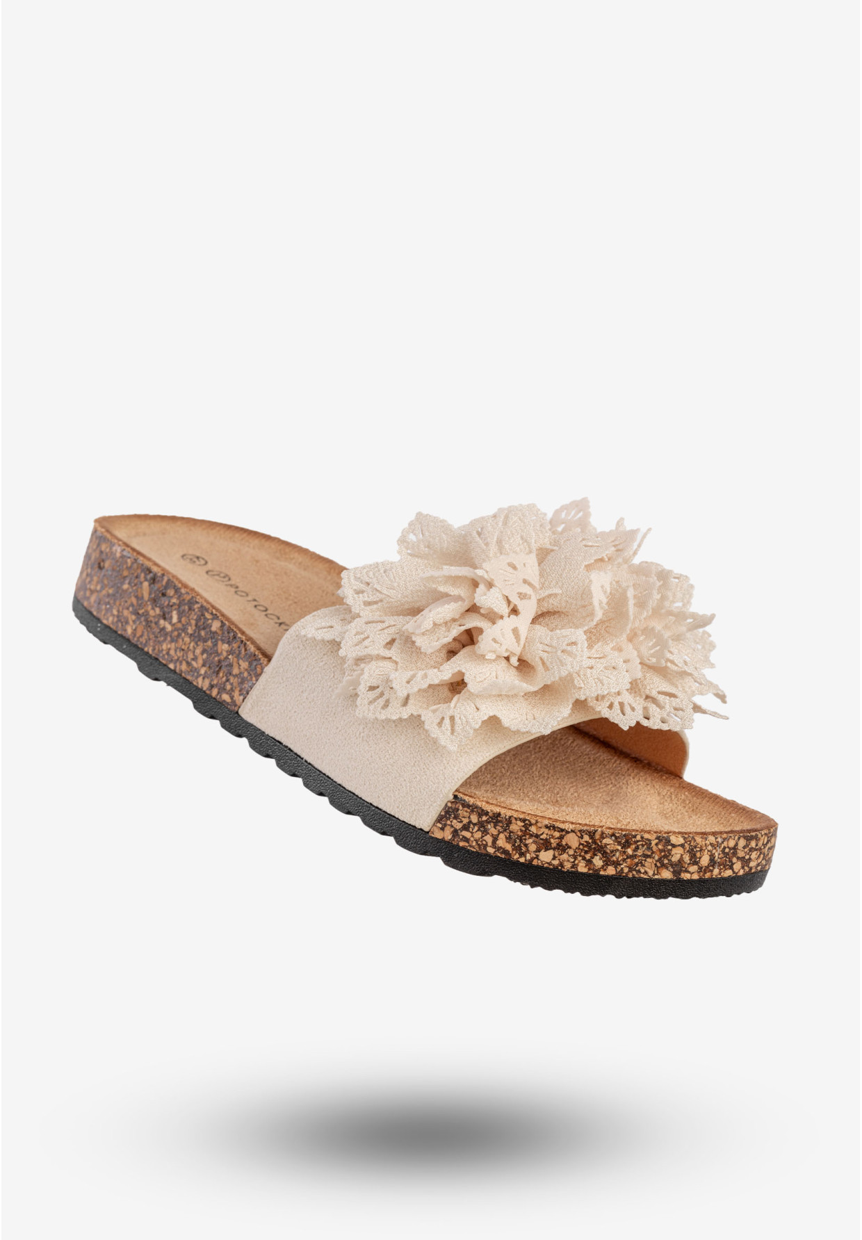 Klapki Damskie Buty Eleganckie Z Kwiatkiem Beżowe Potocki 25-17301BG