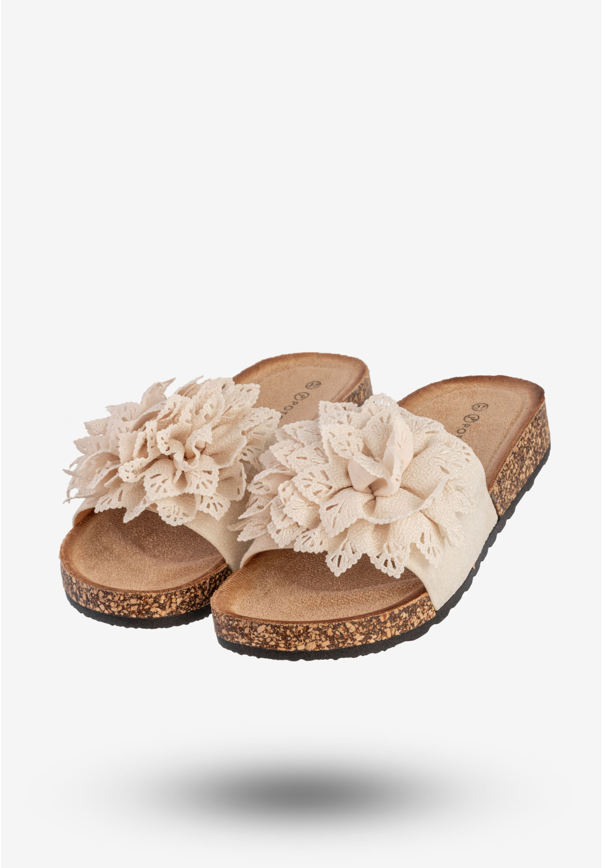 Klapki Damskie Buty Eleganckie Z Kwiatkiem Beżowe Potocki 25-17301BG