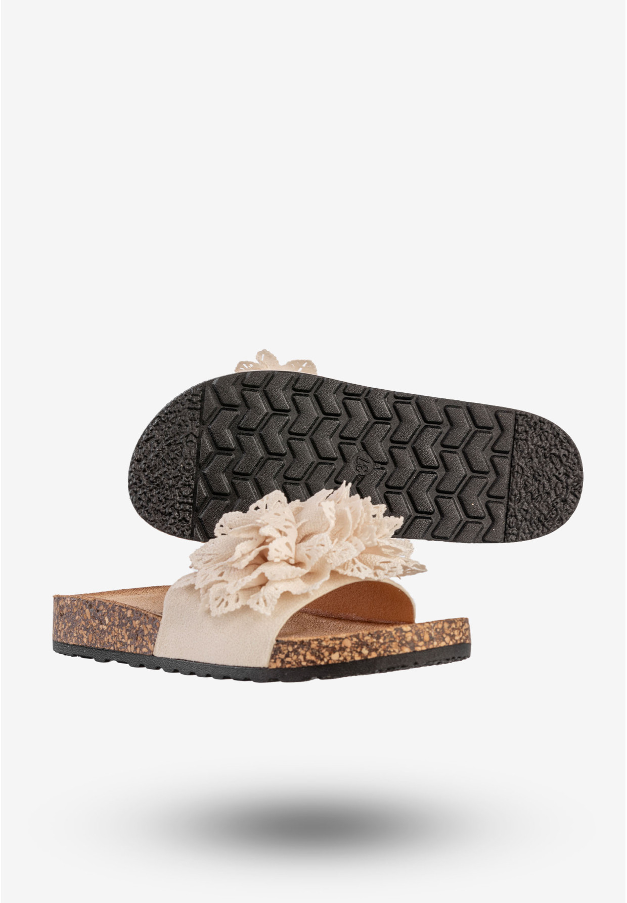 Klapki Damskie Buty Eleganckie Z Kwiatkiem Beżowe Potocki 25-17301BG