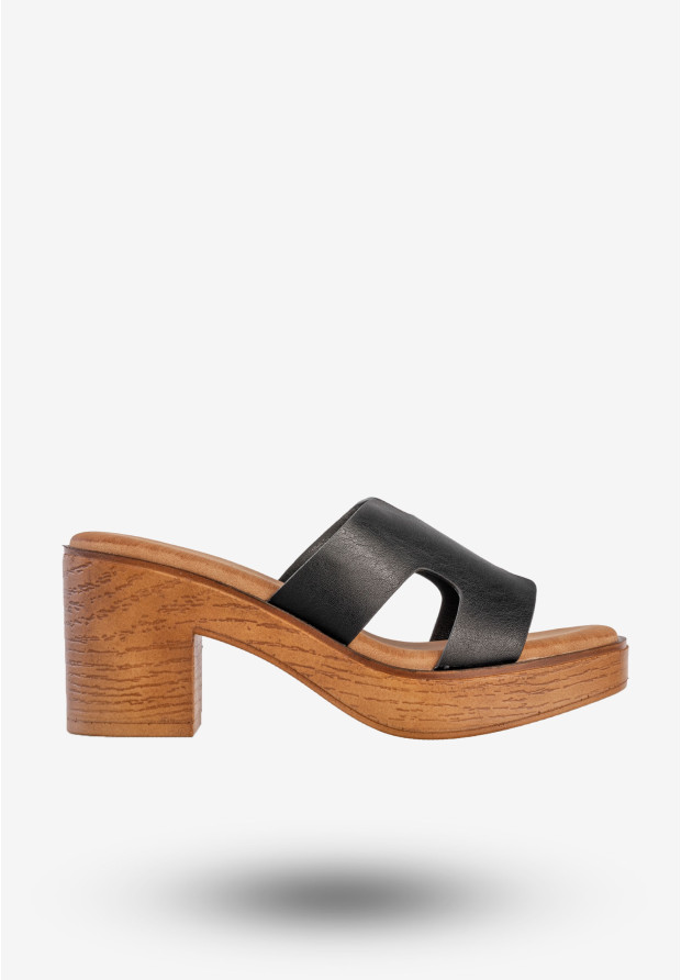 Klapki Damskie Ekoskóra Buty Na Klocku Czarne Potocki 25-21355BK
