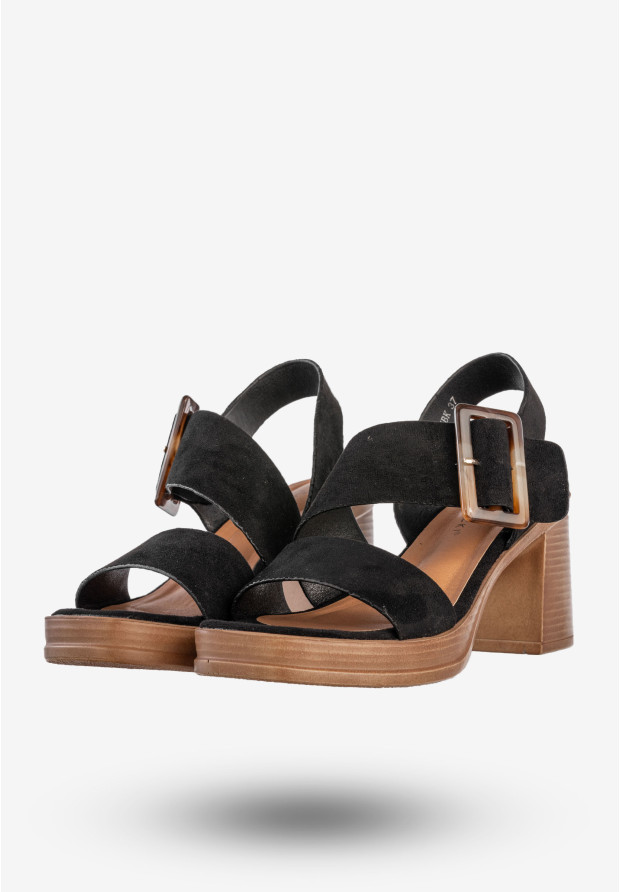 Sandały Damskie Ekoskóra Buty Eleganckie Na Obcasie Czarne Potocki 25-54307BK