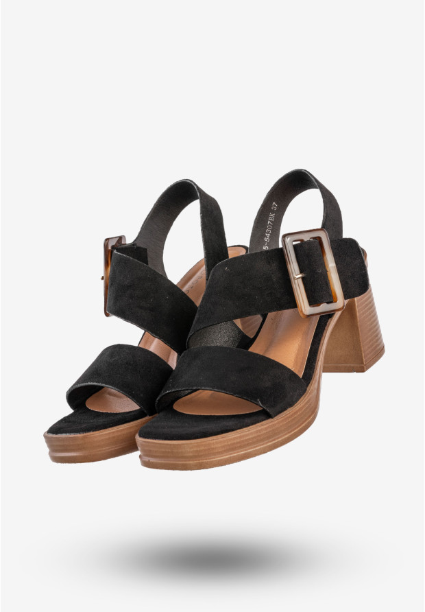 Sandały Damskie Ekoskóra Buty Eleganckie Na Obcasie Czarne Potocki 25-54307BK