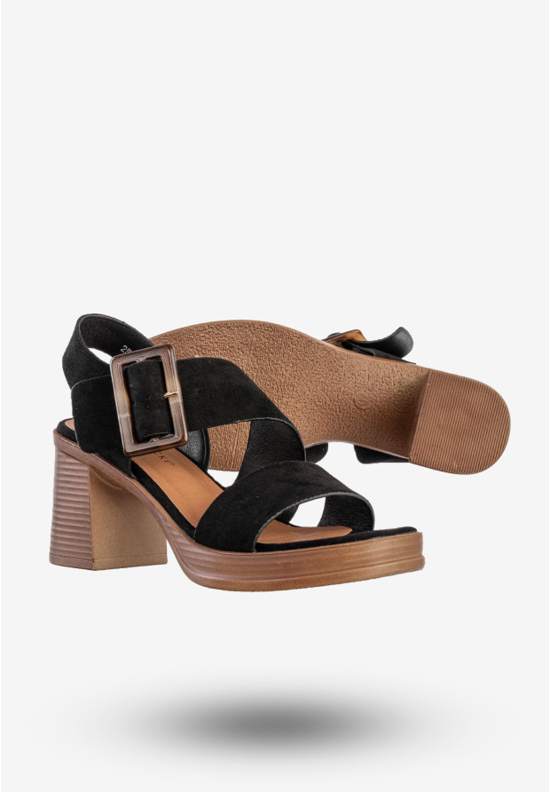 Sandały Damskie Ekoskóra Buty Eleganckie Na Obcasie Czarne Potocki 25-54307BK