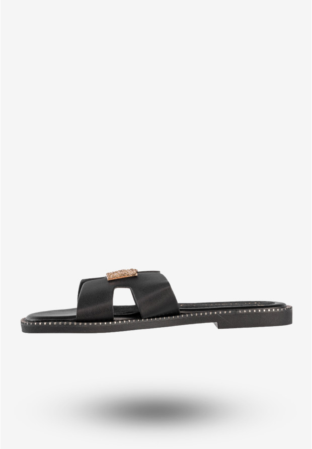 Klapki Damskie Ekoskóra Buty Eleganckie Płaski Obcas Czarne Potocki 25-08305BK