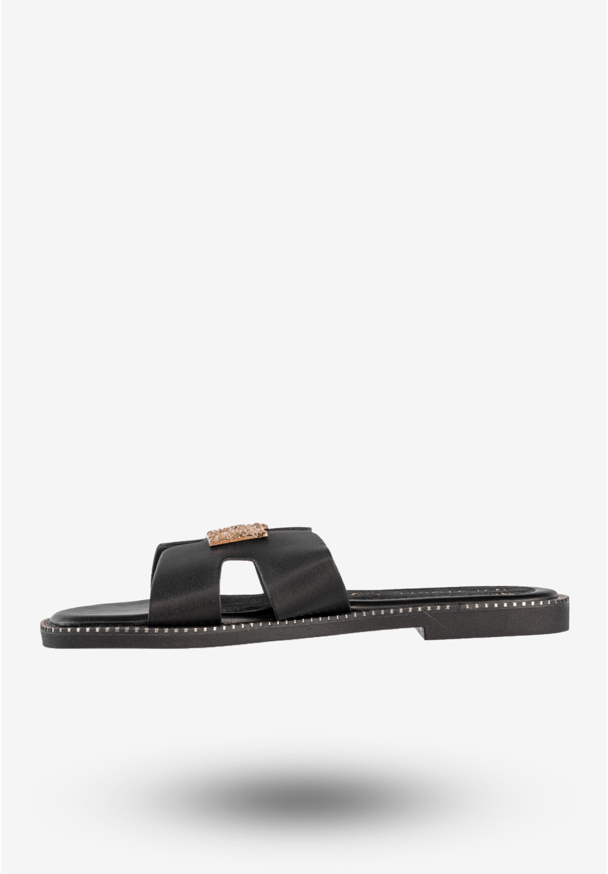 Klapki Damskie Ekoskóra Buty Eleganckie Płaski Obcas Czarne Potocki 25-08305BK