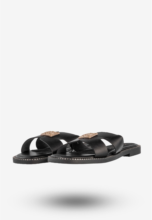 Klapki Damskie Ekoskóra Buty Eleganckie Płaski Obcas Czarne Potocki 25-08305BK