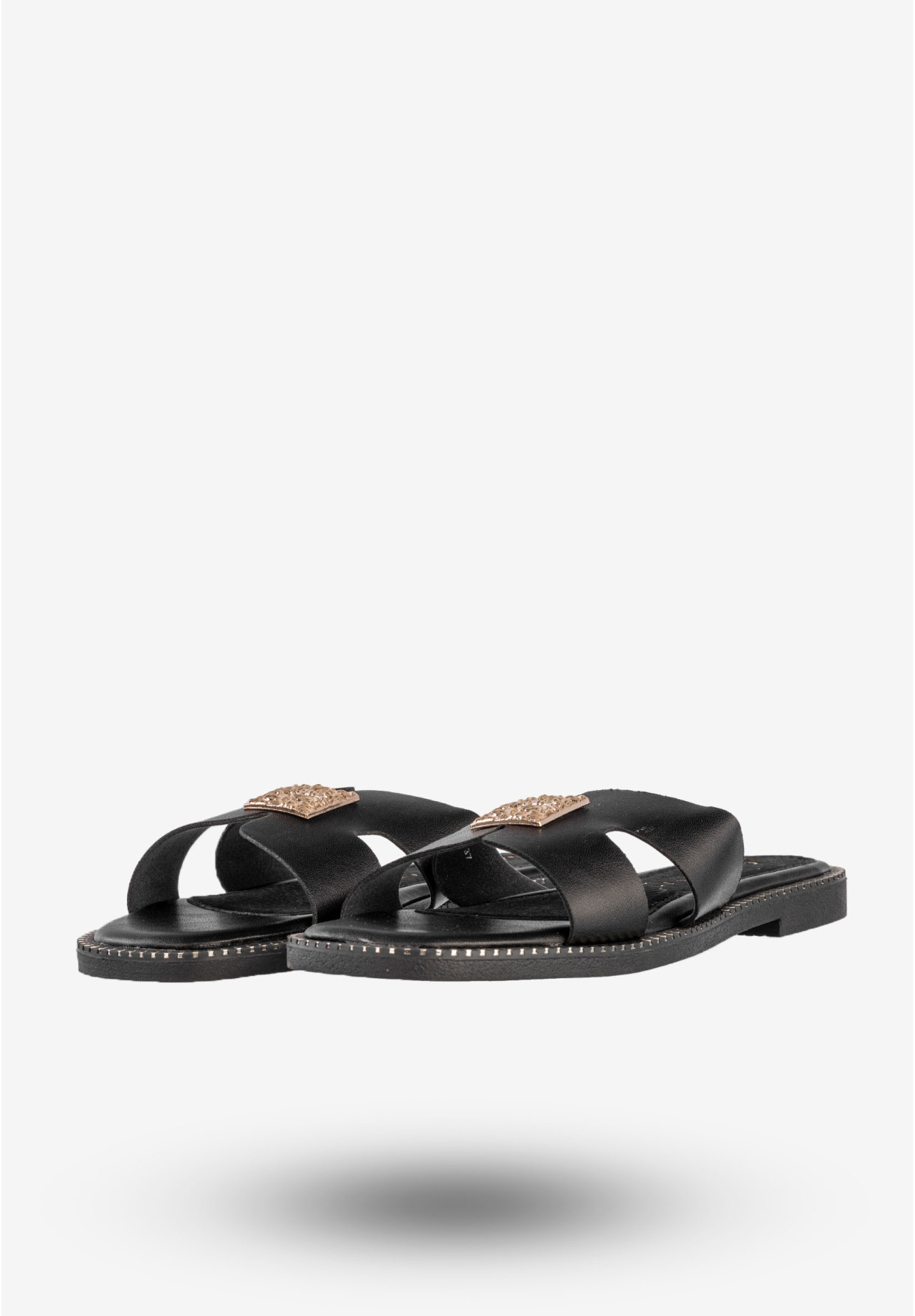 Klapki Damskie Ekoskóra Buty Eleganckie Płaski Obcas Czarne Potocki 25-08305BK