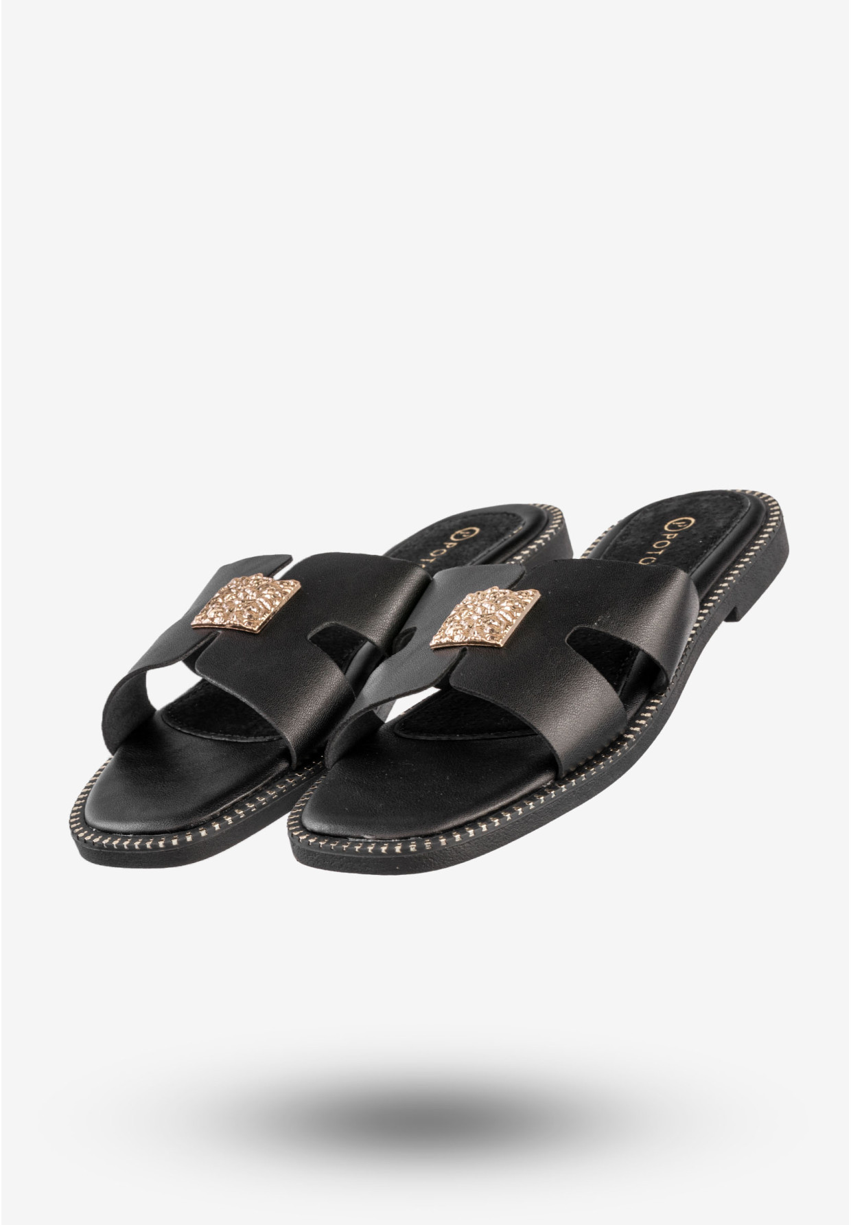 Klapki Damskie Ekoskóra Buty Eleganckie Płaski Obcas Czarne Potocki 25-08305BK