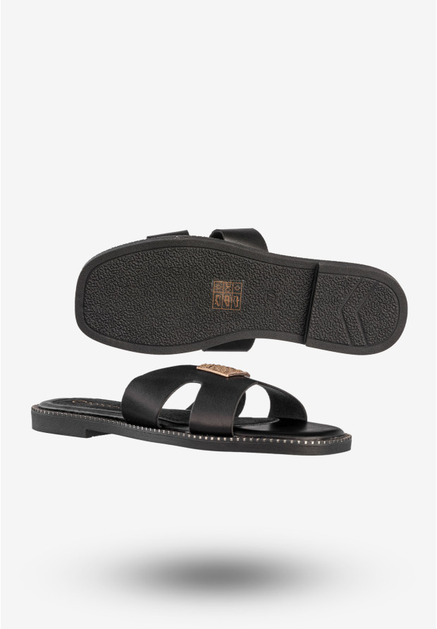 Klapki Damskie Ekoskóra Buty Eleganckie Płaski Obcas Czarne Potocki 25-08305BK