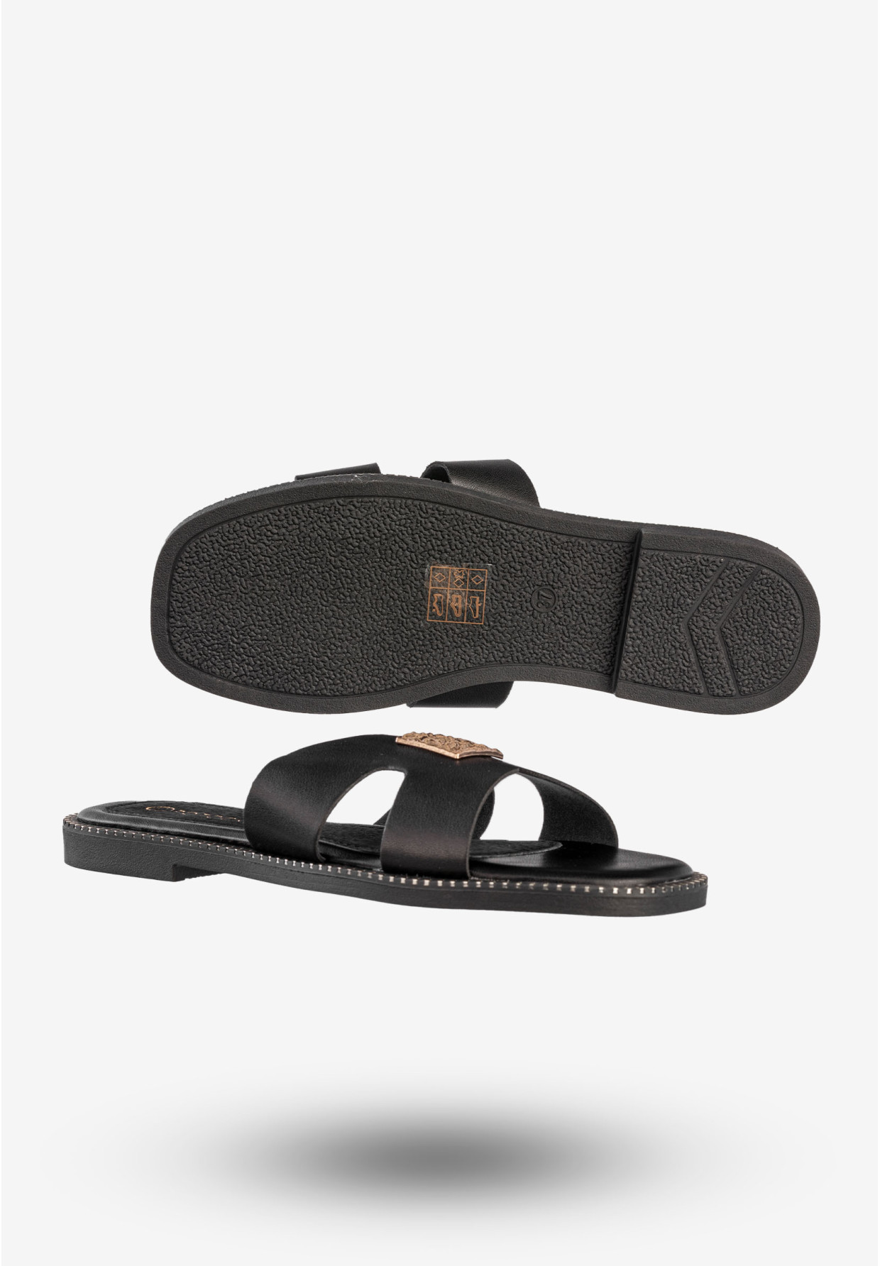 Klapki Damskie Ekoskóra Buty Eleganckie Płaski Obcas Czarne Potocki 25-08305BK