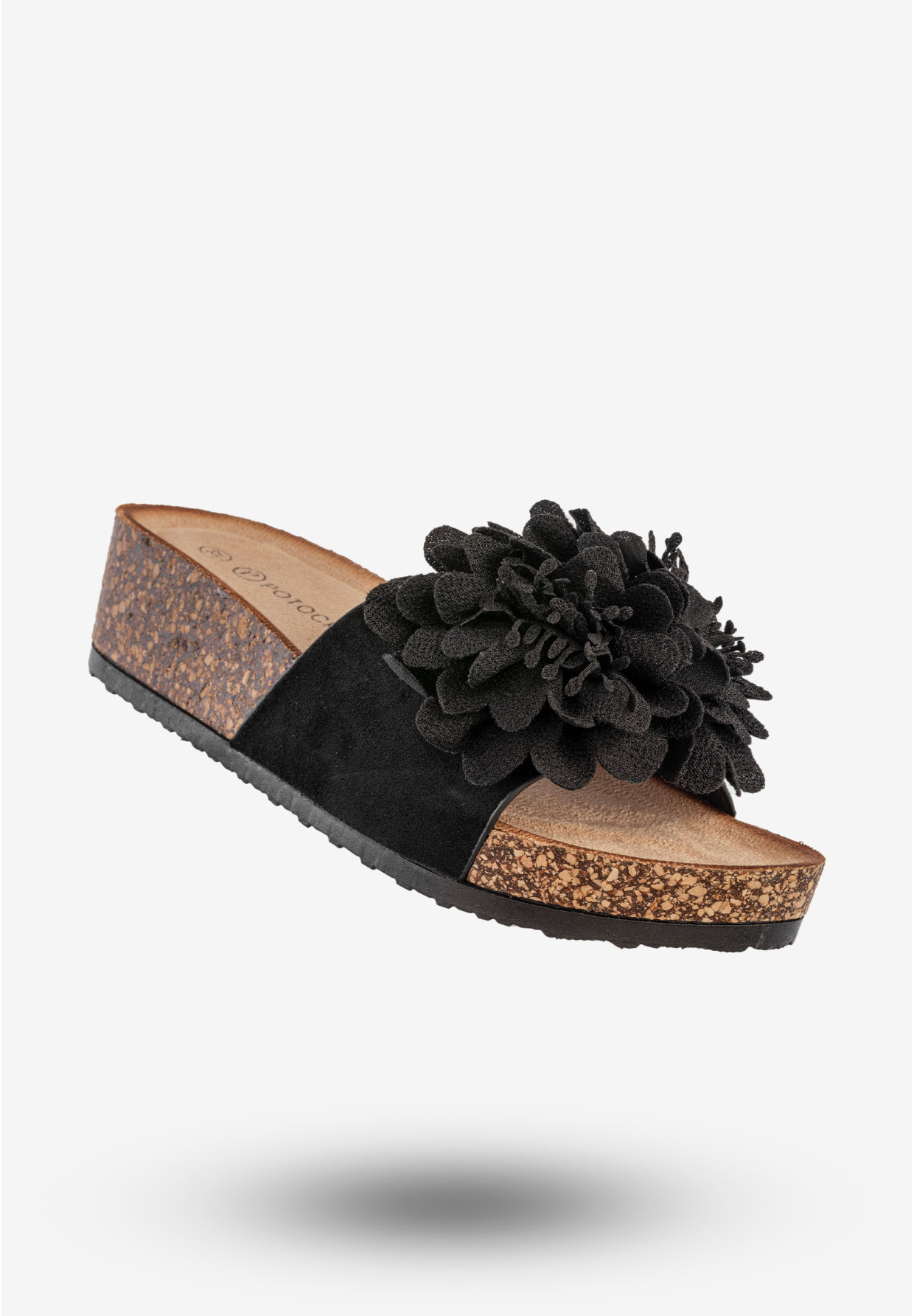 Klapki Damskie Buty Eleganckie Z Kwiatkiem Na Platformie Czarne Potocki 25-17300BK