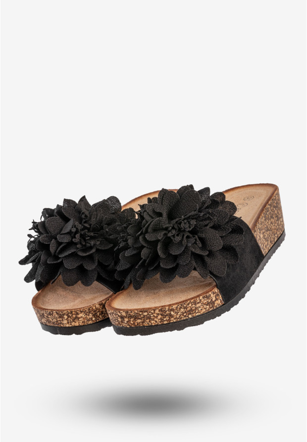 Klapki Damskie Buty Eleganckie Z Kwiatkiem Na Platformie Czarne Potocki 25-17300BK