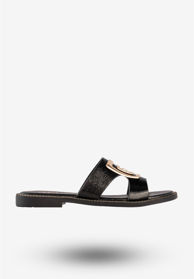 Klapki Damskie Ekoskóra Buty Eleganckie Płaski Obcas Czarne Filippo DK3703/25BK