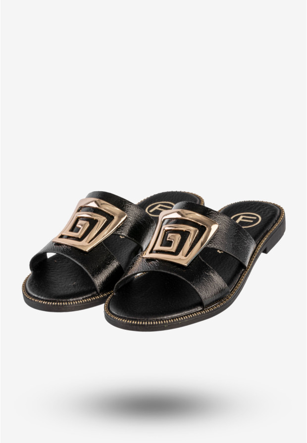 Klapki Damskie Ekoskóra Buty Eleganckie Płaski Obcas Czarne Filippo DK3703/25BK