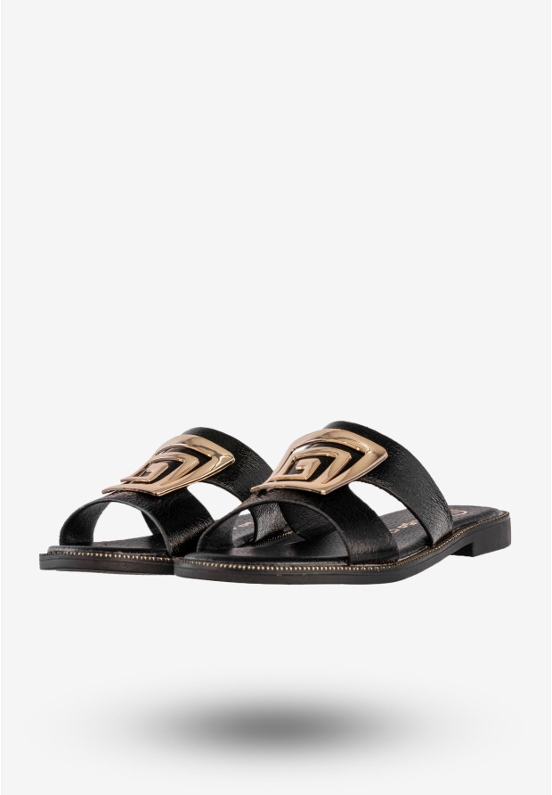 Klapki Damskie Ekoskóra Buty Eleganckie Płaski Obcas Czarne Filippo DK3703/25BK