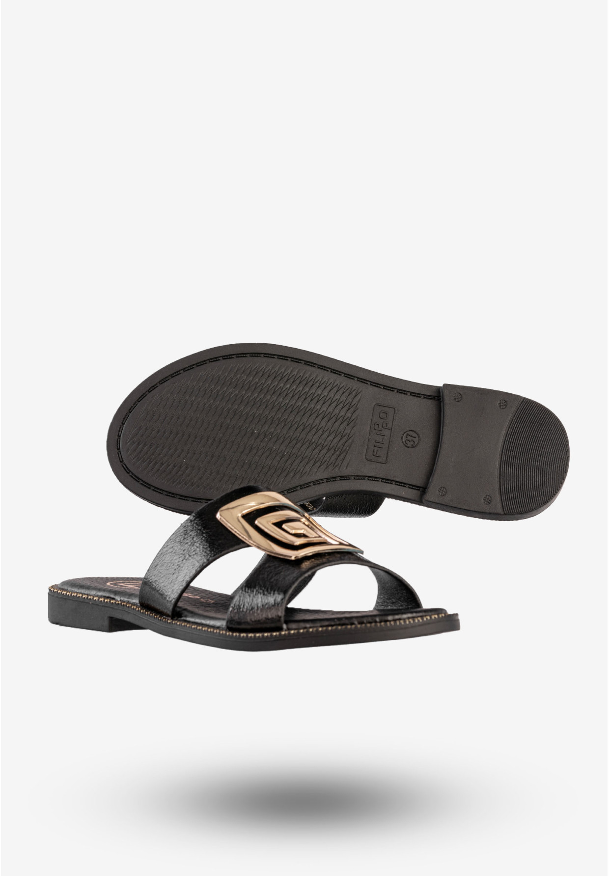 Klapki Damskie Ekoskóra Buty Eleganckie Płaski Obcas Czarne Filippo DK3703/25BK
