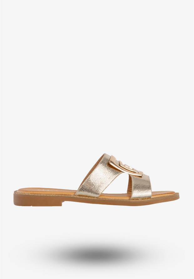 Klapki Damskie Ekoskóra Buty Eleganckie Płaski Obcas Złote Filippo DK3703/25GO