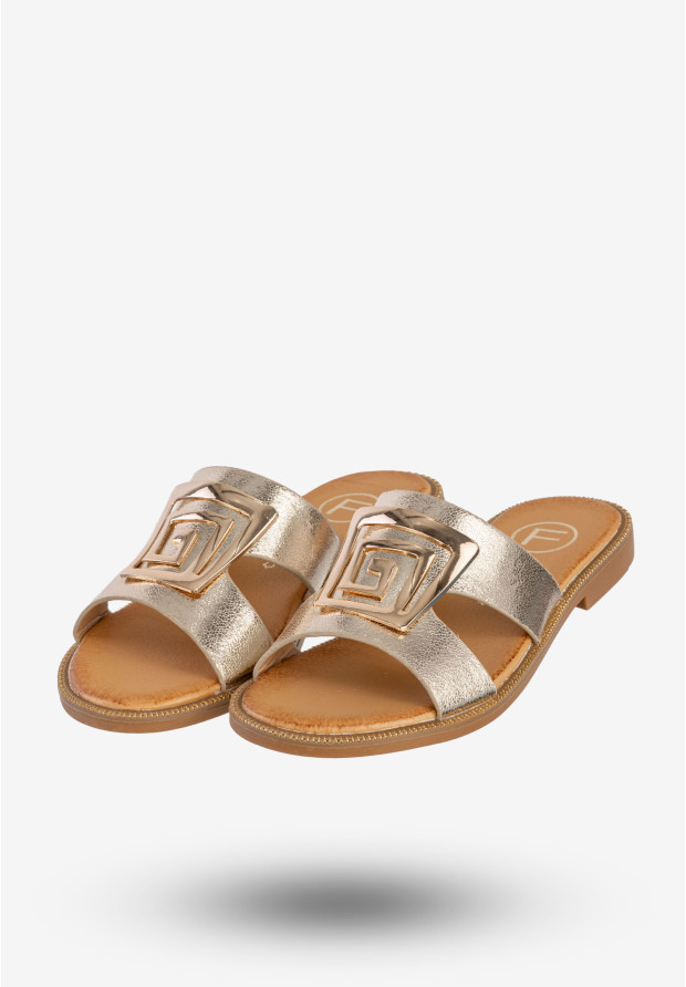 Klapki Damskie Ekoskóra Buty Eleganckie Płaski Obcas Złote Filippo DK3703/25GO