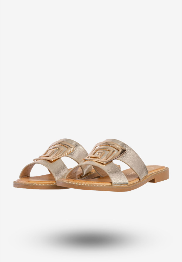 Klapki Damskie Ekoskóra Buty Eleganckie Płaski Obcas Złote Filippo DK3703/25GO