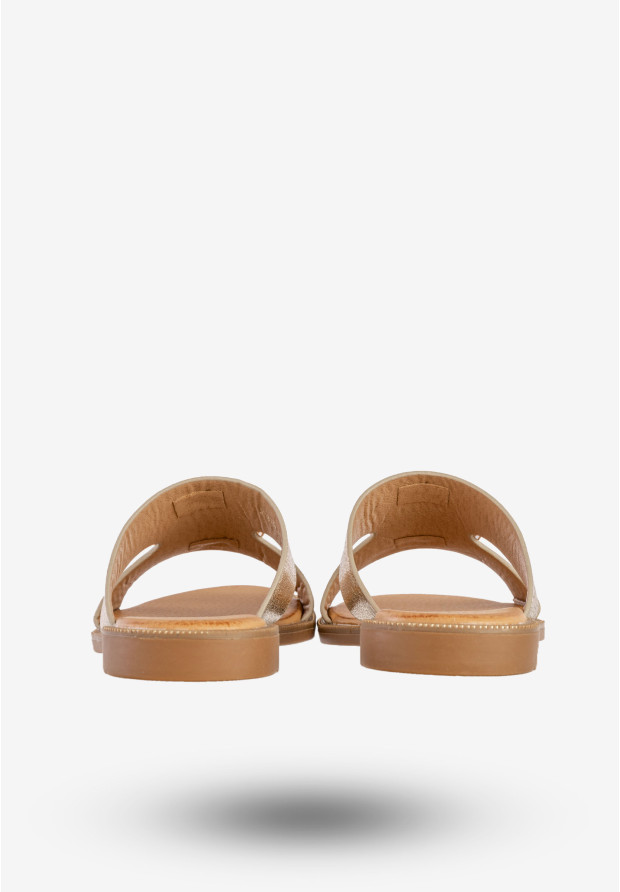 Klapki Damskie Ekoskóra Buty Eleganckie Płaski Obcas Złote Filippo DK3703/25GO