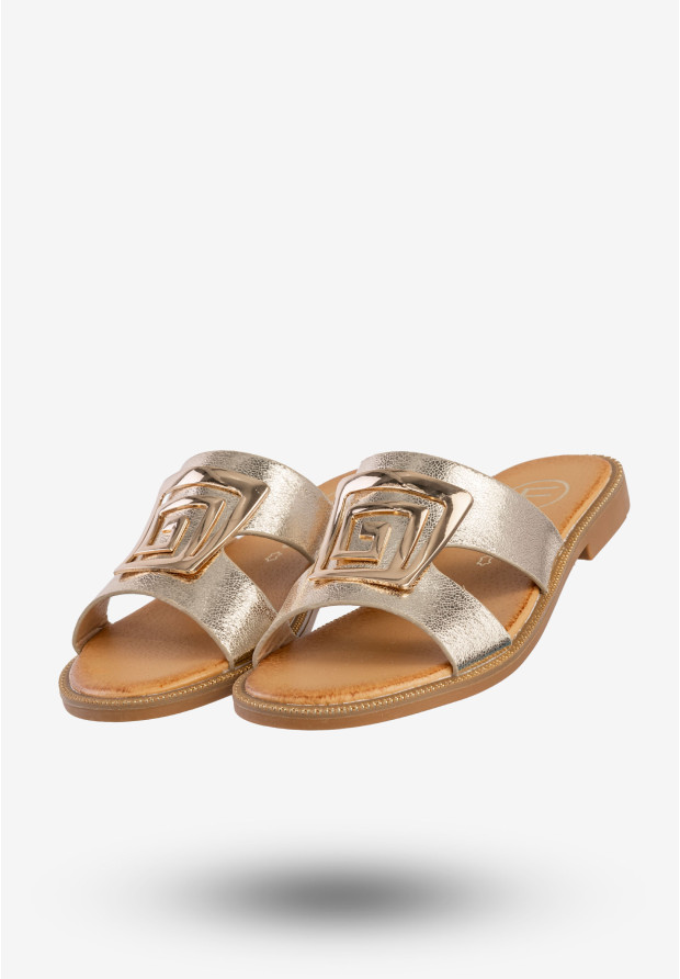 Klapki Damskie Ekoskóra Buty Eleganckie Płaski Obcas Złote Filippo DK3703/25GO