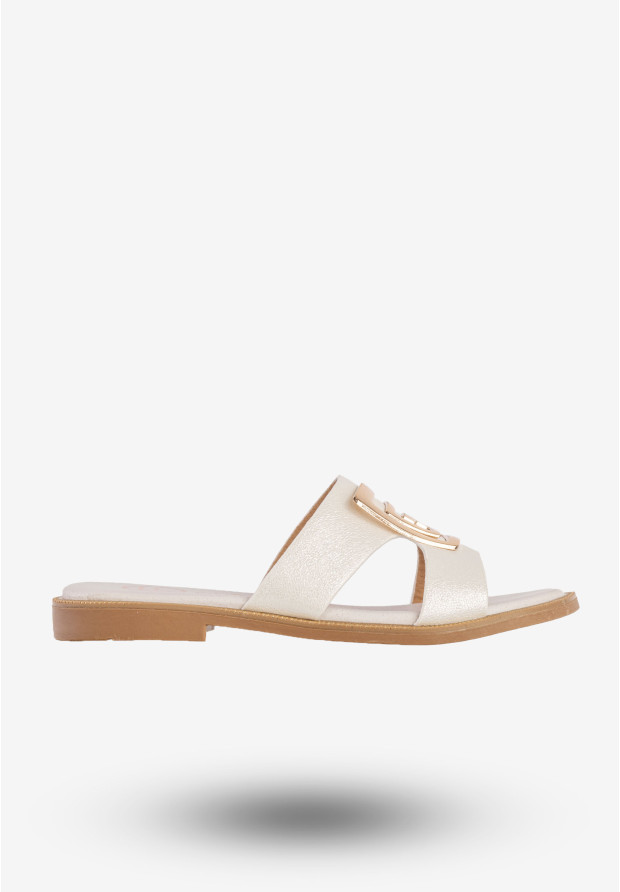 Klapki Damskie Ekoskóra Buty Eleganckie Płaski Obcas Białe Filippo DK3703/25WH