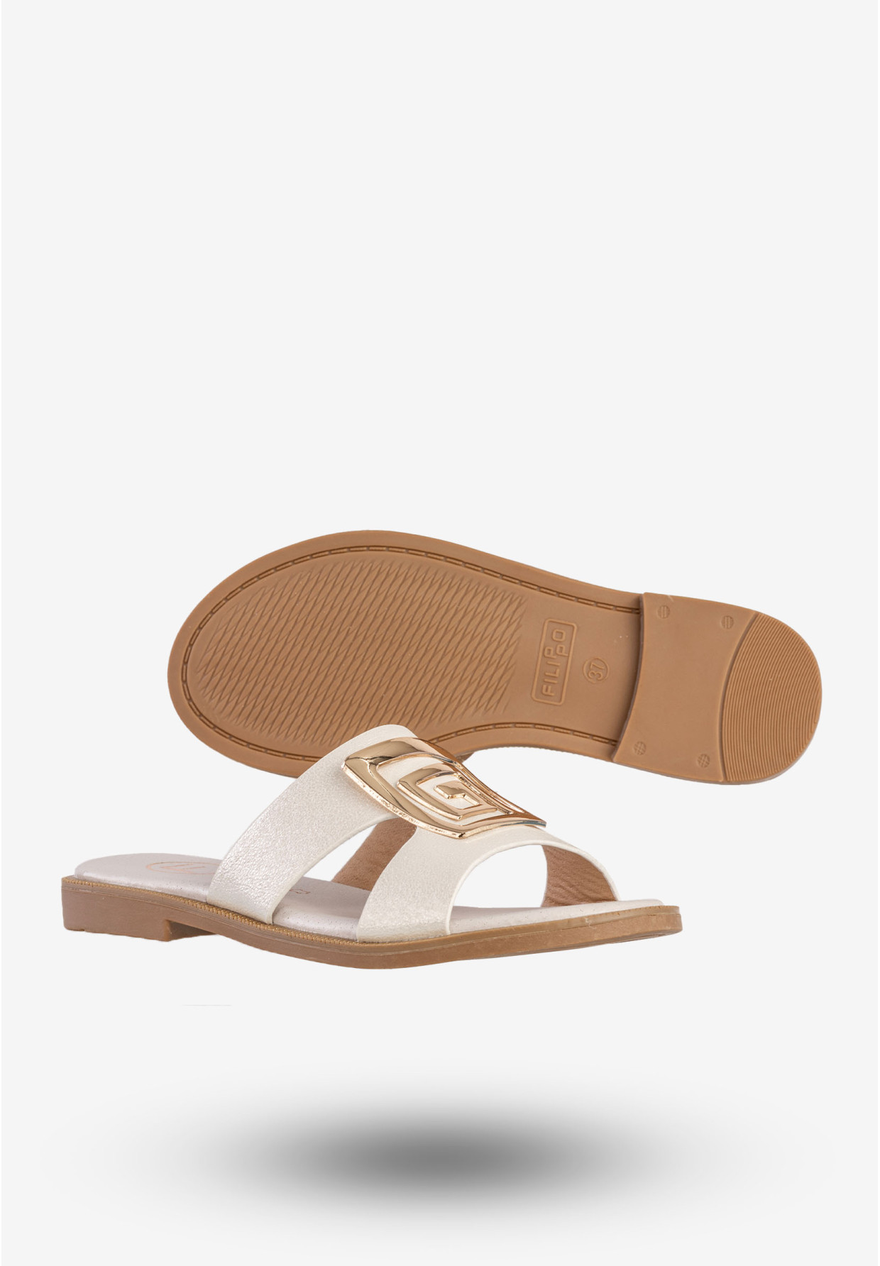 Klapki Damskie Ekoskóra Buty Eleganckie Płaski Obcas Białe Filippo DK3703/25WH