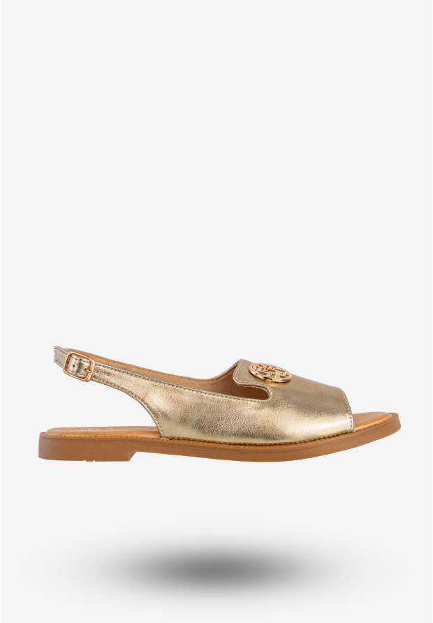 Sandały Damskie Ekoskóra Buty Eleganckie Płaski Obcas Złote Filippo DS3666/25GO