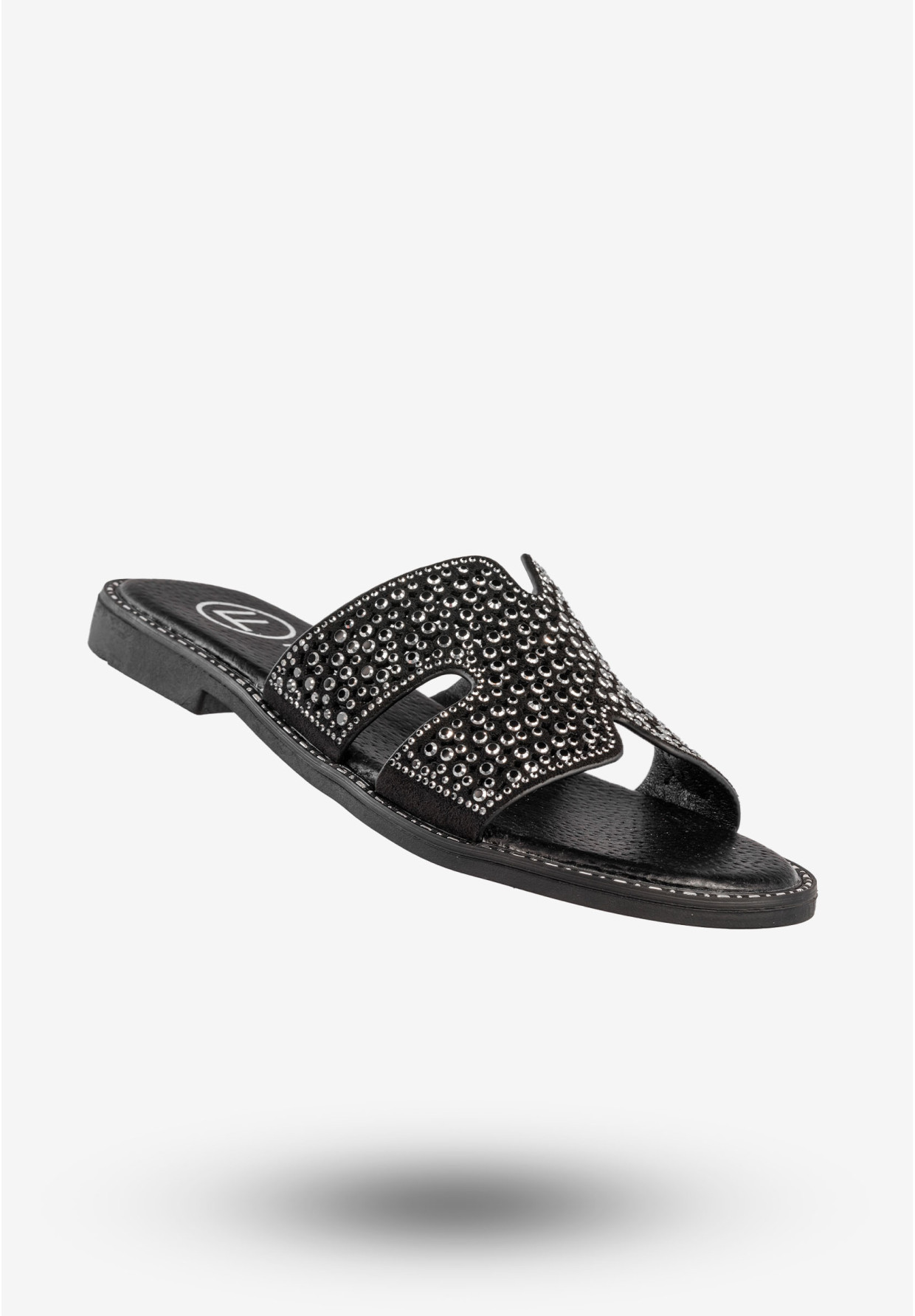 Klapki Damskie Ekoskóra Buty Z Cyrkoniami Płaski Obcas Czarne Filippo DK6973/25BK