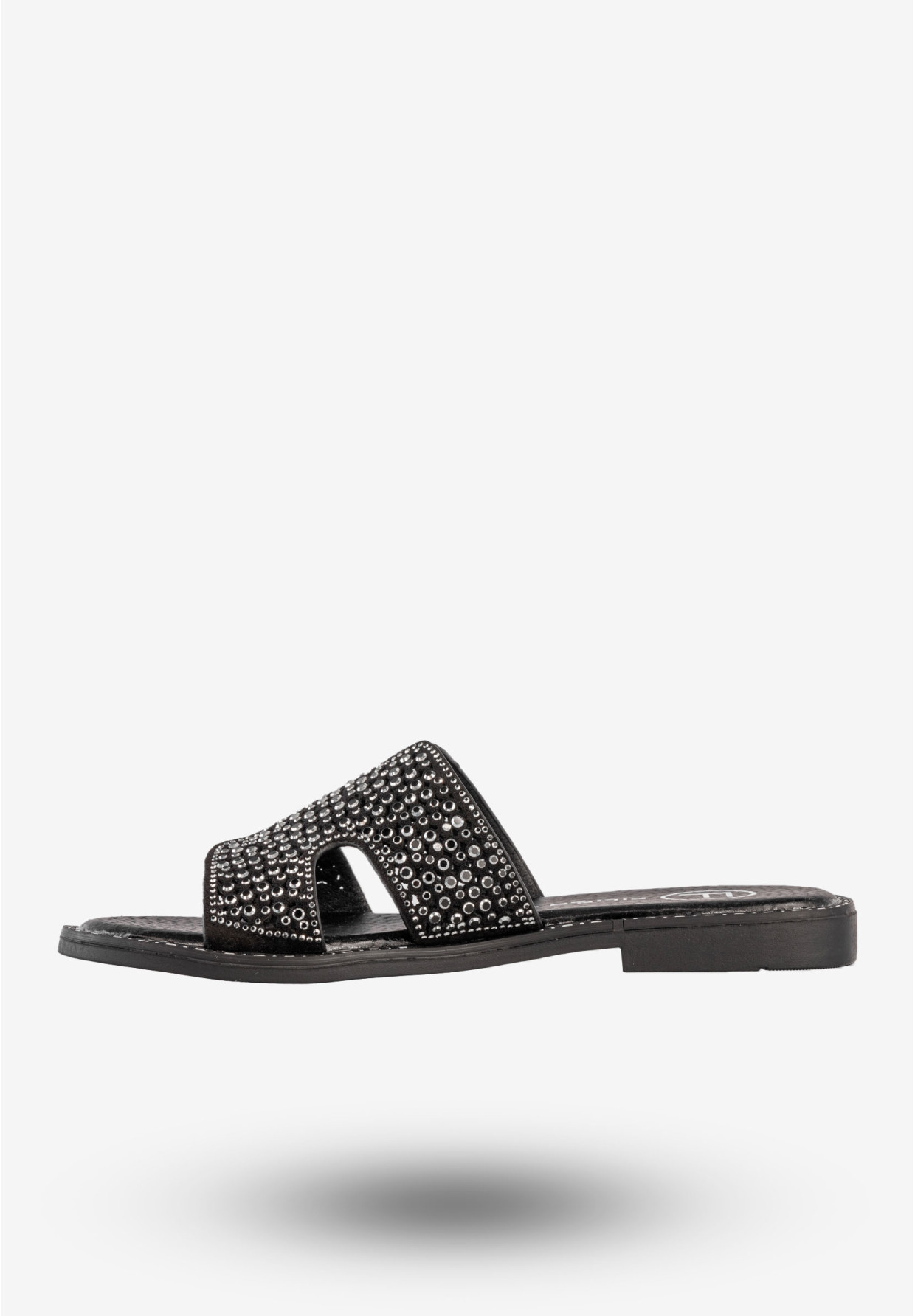 Klapki Damskie Ekoskóra Buty Z Cyrkoniami Płaski Obcas Czarne Filippo DK6973/25BK