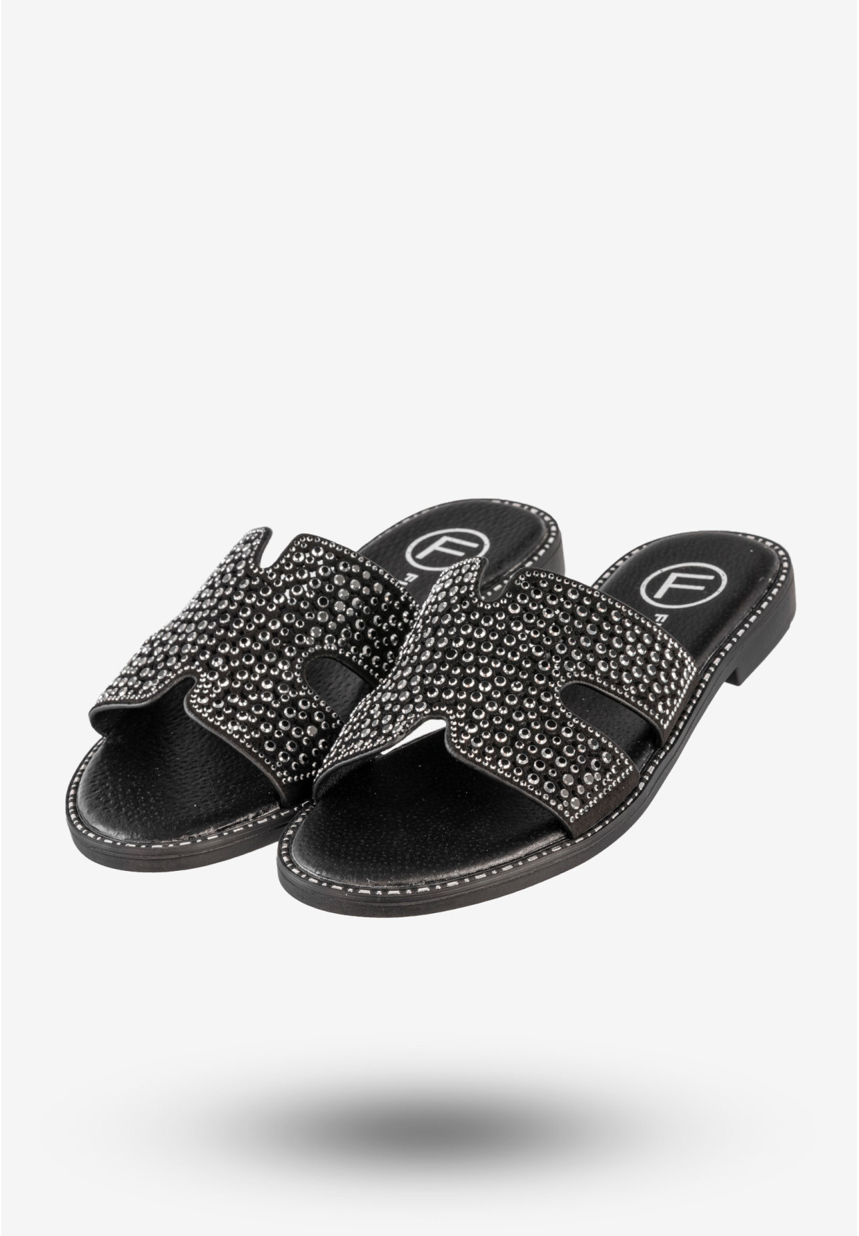 Klapki Damskie Ekoskóra Buty Z Cyrkoniami Płaski Obcas Czarne Filippo DK6973/25BK