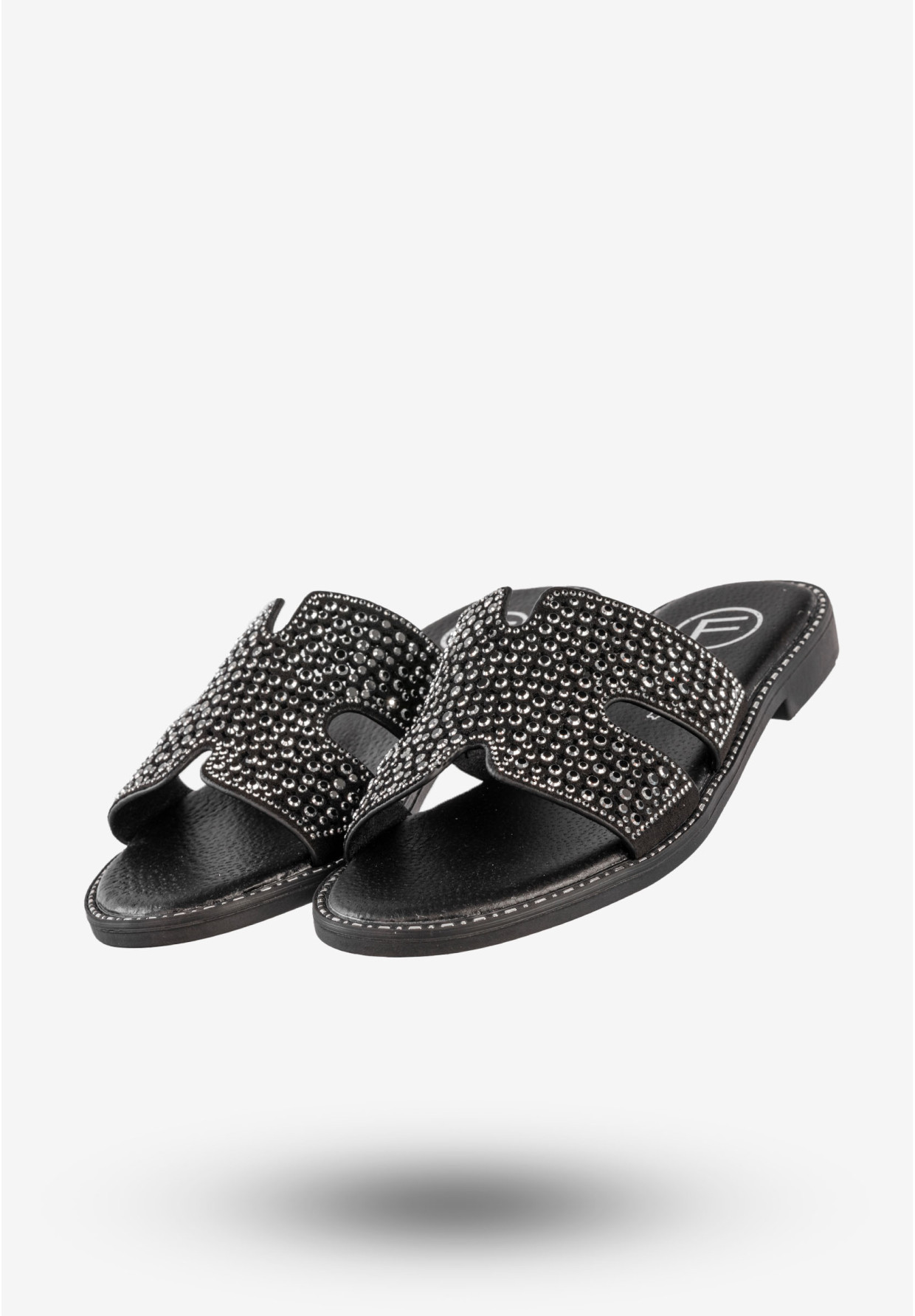 Klapki Damskie Ekoskóra Buty Z Cyrkoniami Płaski Obcas Czarne Filippo DK6973/25BK